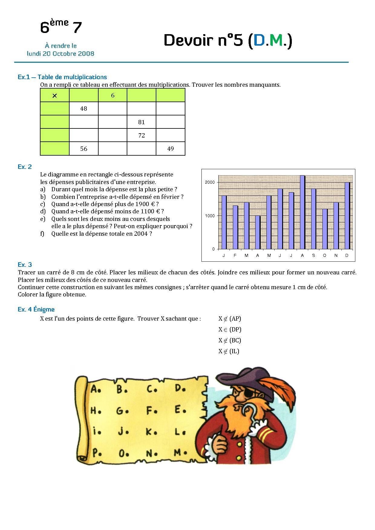 DM de maths noté pour lundi. Niveau 6eme. Merci ...