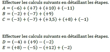 Calculs - nombres relatifs. : exercices en 5ème.