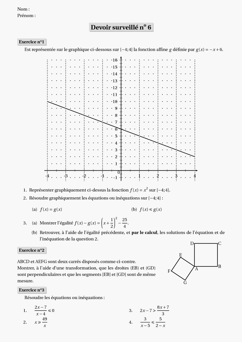 Devoir sur table maths Seconde - Fonctions - Corrigé ...