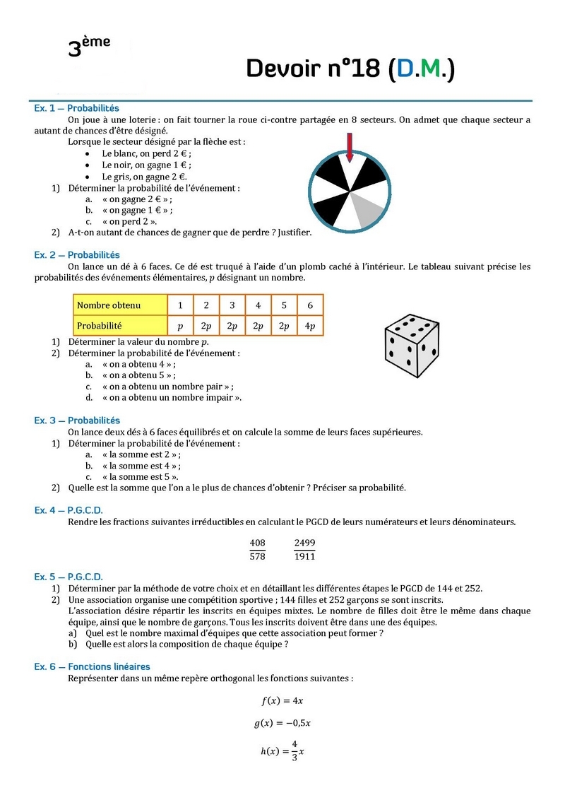 devoir de maths 3eme