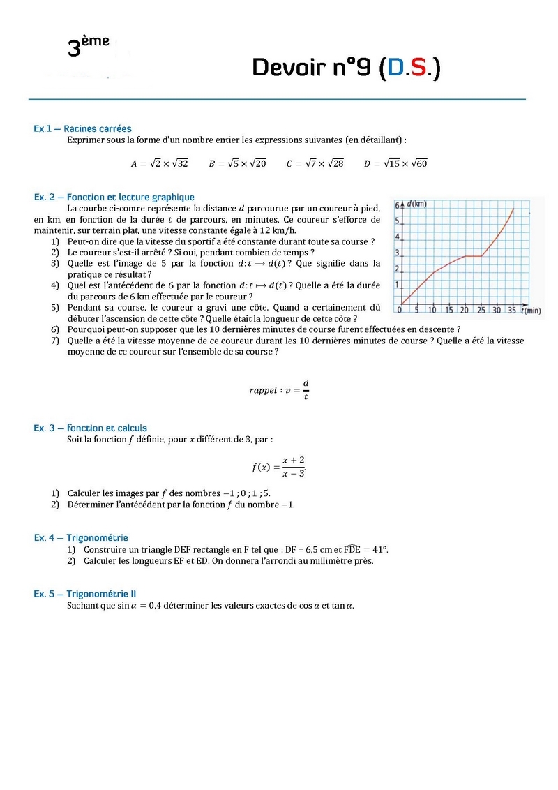 Contrôles de maths en troisième et devoirs surveillés de ...